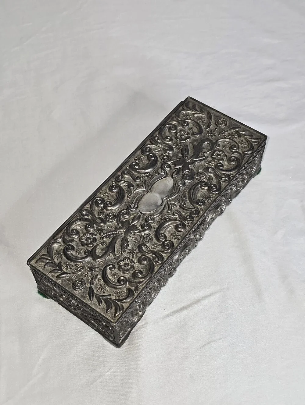 VTG 1992 Jewelry Box Godinger Silver Floral Ornate Baroque Rectangular